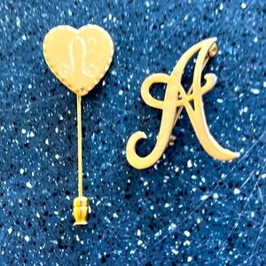 2 “A” Initial Goldtone pins